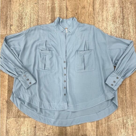 Free People Erin’s Button-Down Shirt In Blue - Picture 2 of 3